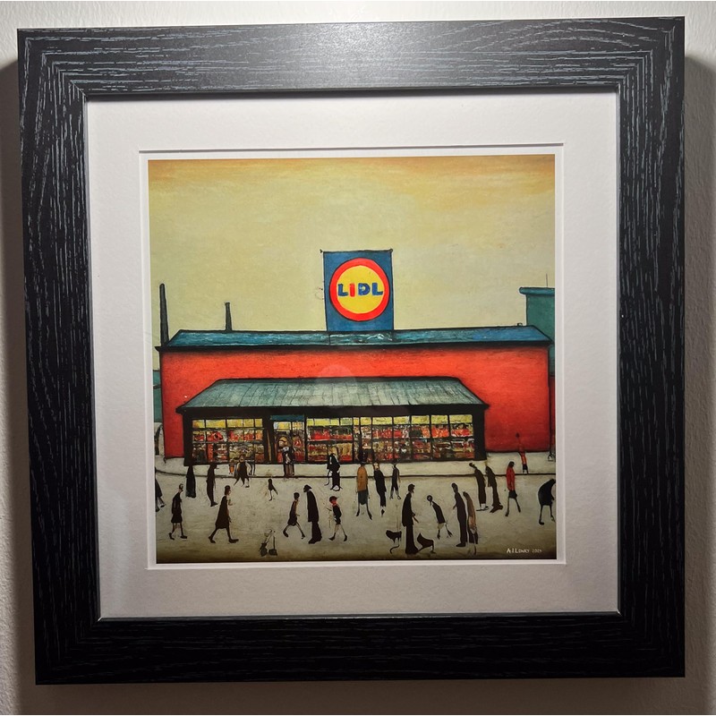 Greetingles Lowry-Style 12"/31cm Square Framed Print. Beautiful Black Ash Frame