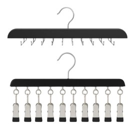 Cobalt Planet Pinch Hangers, Set of 2, 10 Pinch Type & 20 Hook Type, Stainless Steel, Width 13.8 / 14.6 inches (35 / 37 cm), Includes Swivel Hook, Skirt, Tie, Socks, Washing, Storage Hanger (Black)