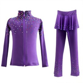 JoyCan - Traje de entrenamiento de patinaje artístico para niña con coloridos diamantes de felpa de alta calidad para patinadores jóvenes, Púrpura, 10-12 Años