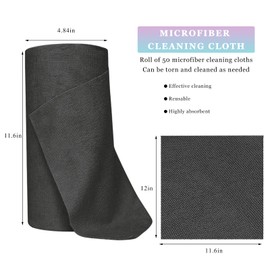 FSTURIOS 50PCS Microfiber Towel Roll, 12×11.6 inch Washable Tear Away Cleaning Cloth, Reusable Ultra Absorbent Rags Scratch Free Quick Drying Towel Roll, Lint-Free Cloth for Car (Black)