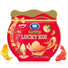 Amos 4D Gummy Lucky Koi Candy, 3D Koi-Shaped Gummies with Raspberry & Kumquat Juice, 208g Bag, Gluten-Free, Random Packaging