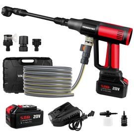 Cordless Pressure Washer, 2000PSI MAX Portable Pressure Washer with Brushless Motor, 5.0Ah Battery, 2A Fast Charger, 4 Speed Adjustment LCD Touch Screen, with Garden Hose & Faucet Connectors