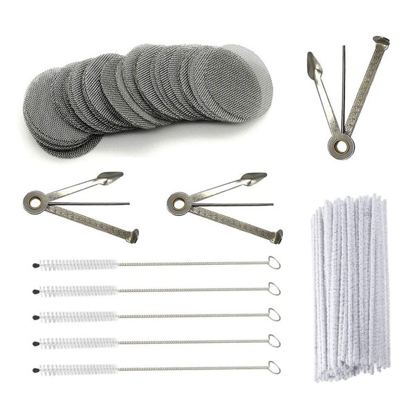 50 Pieces Pipe Screen Filters for Pipe Cleaning Tool,50 Pack Bristle Pipe Cleaner 5 Pieces Straw Cleaning Brushes 3 Pieces 3-in-1 Pipe Reamer Tool for Pipe Teapot Drinkware Cleaning
