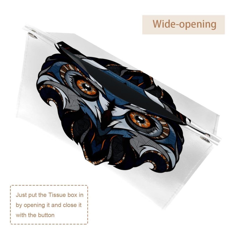 2 Pack Tissue Box Cover Holder, Blue Owl Head Rectangle