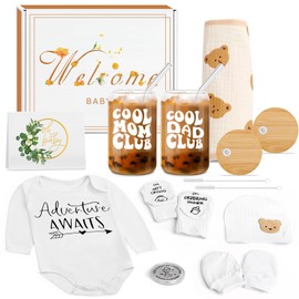 BELIVIUM Newborn Gifts Set Gender Neutral Baby Shower Gifts Gender Reveal Gifts for Parents to Be, New Mom Dad Gifts Mom Dad Coffee Glass & Baby Items, Mom to Be Gift Pregnancy Gifts for Expecting Mom