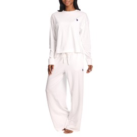 U.S. Polo Assn. Lounge Sets for Women, Tracksuit Sets for Women 2 Piece with Top and Wide Leg Sweatpants for Spring (Bright White, 3X)