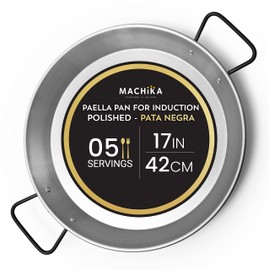 Machika Carbon Steel Pan | Professional Induction Cookware | Premium Polished Skillet for Cooking Mediterranean Food, Steaks & More | Ideal for Restaurants, Catering, Events | 5 Servings |17 inches |