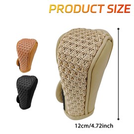 KUQUTIDY Car Gear Shift Knob Cover, Leather Car Gear Shifter Handle Knob Protective Cover, Anti-Slip Breathable Gear Stick Shift Cover, Gear Shifter Lever Protector for Car, SUV, Truck (Beige)