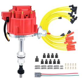 MAS Performance HEI Ignition Distributor w/Cap & Rotor and Spark plug Wire set Compatible with Ford 351 400 460 HEI 65000 Volt Coil KA-1046013 PE332U JM6506BL 351CBLHEI0(Red HEI Kit)