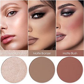 FOCALLURE Paleta de rubor y resaltador, paleta de contorno 3 en 1, polvo bronceador mate libre de crueldad, iluminadores brillantes para un aspecto ra