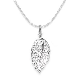 GENUINE 925 Sterling Silver Leaf Necklace on 16" Silver chain - Size: 11mm x 22mm (32mm inc. pendant top). Gift boxed. 8041/16