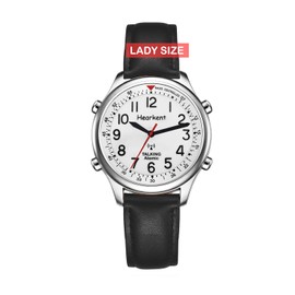 Hearkent Atomic British English Talking Watch for Blind or Visually impaired or Low Vision People Man and Woman Size (Silver Black, Woman)