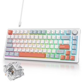 iRoboosta 75% White Blue Creamy Mechanical Keyboard Wired, Creamy Sound Gasket Gaming Thocky Keyboard with Knob, Hot Swappable RGB Custom Keyboard, Pre-lubed Cream Switch Keyboard (82 Light Blue)