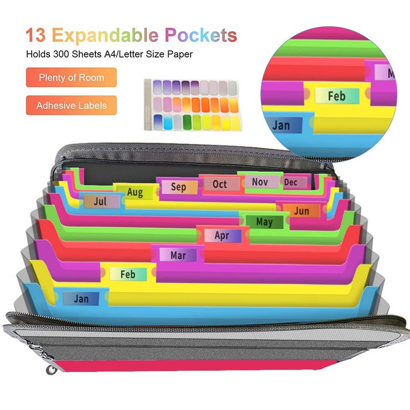 Fun File Organiser,13 Pockets Folder Document Organiser Box Files and