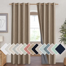 NICETOWN Burlap Vintage Open Linen Weave Flax Thermal Curtains, 100% Blackout Curtains 84 inches Long for Dining Room, Soundproof Window Treatment Drapes for Hall Room, 52" Wide Per Panel, Set of 2