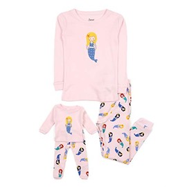 Leveret Mermaid Matching Doll & Girl 2 Piece Pajama Set 100% Cotton 4 Years