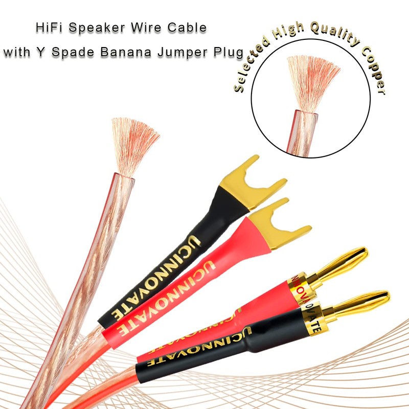 VVFLED 2 Pack 2m HiFi Speaker Wire Cable with Gold-Plated