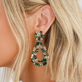 EVER FAITH Geometric Oval Raised Earrings, Vintage Statement Drop Dangle Earrings for Women Girls Red, Sterling Silver, No Gemstone