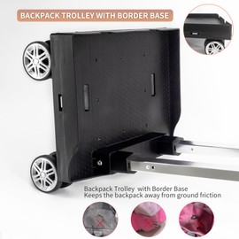 Backpack Trolley Wheeled Cart, Foldable Aluminium Alloy Hand Truck with Edge Guard Base, 4 Spinner Wheels, Luggage Cart with Luggage Strap for Teenagers, Adults, School,Luggage Trolley for Travel