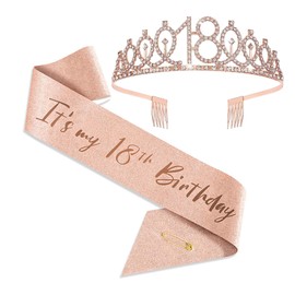 18th Birthday Crown and Sash, 18th Birthday Decorations for Girl 18 Year Old Girl Birthday Gifts 18th It's My 18th Birthday Happy 18th Birthday Party Favor Supplies