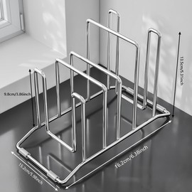 Cutting Board Holder Stainless Steel Wire Chopping Board Stand Cutting Board Storage Rack Organizer with 4 Slots for Kitchen Countertop (4 Slots)
