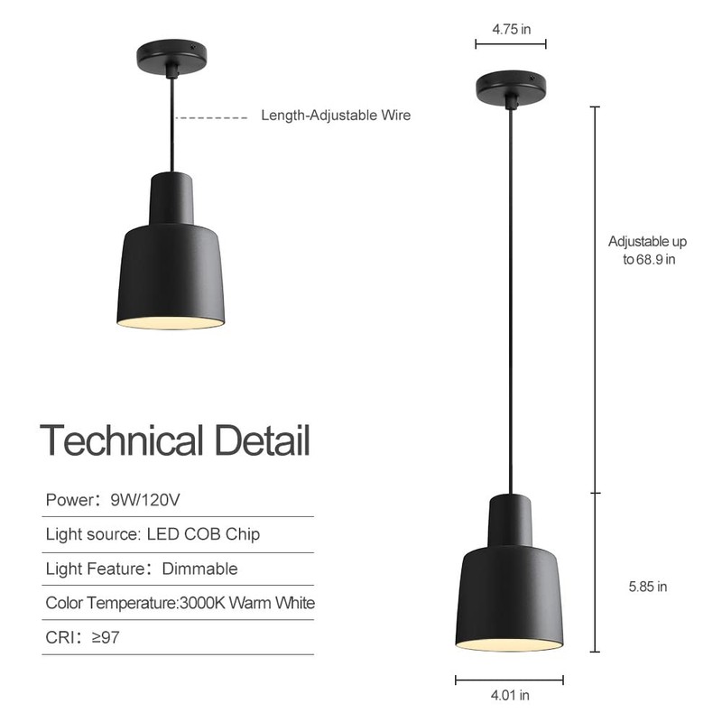 Aisilan LED Black Pendant Light, Minimalist Modern Hanging Lights, 9W