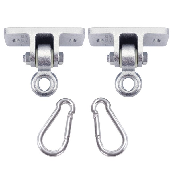 BETOOLL 2400 lb Capacity Heavy Duty Swing Hangers for Wooden Sets Playground Porch Indoor Outdoor & Hanging Snap Hooks Silver Set of 2