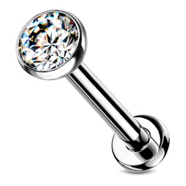 Stachelkleid Labret Piercing Titanium Zirconia Silver Push-in Without Thread Cartilage Helix Tragus Stud Tragus Lip Universal Piercing Ball Flat, Titanium