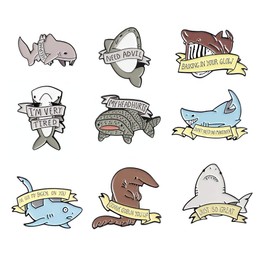 Liasun Cute Enamel Pin Set Lapel Pins Brooches Cartoon Brooch Badge Pins for Clothes Bags Backpack for Women (Shark Set)