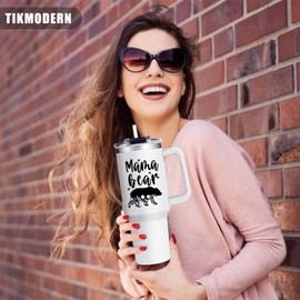 Mom Tumbler Mom Gifts from Daughter 40oz Mama Bear Coffee Tumbler with Handle Christmas Birthday Present for Mother from Son with Lid and Straw First Time Mom Gifts Boy Girl Mom Gift