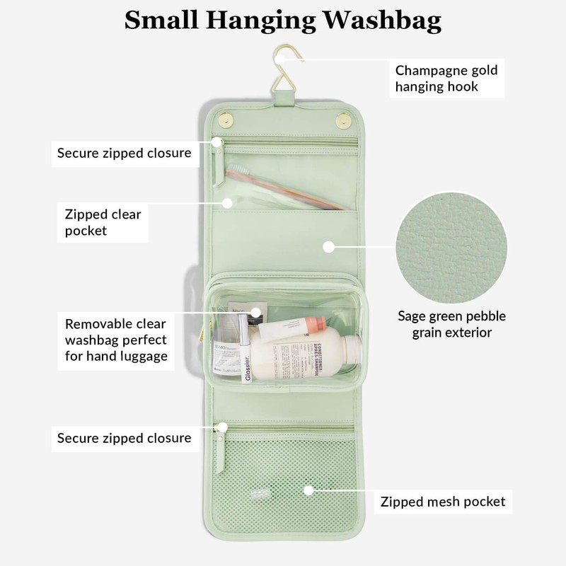 Stackers Small Hanging Toiletry Bag, Sage Green