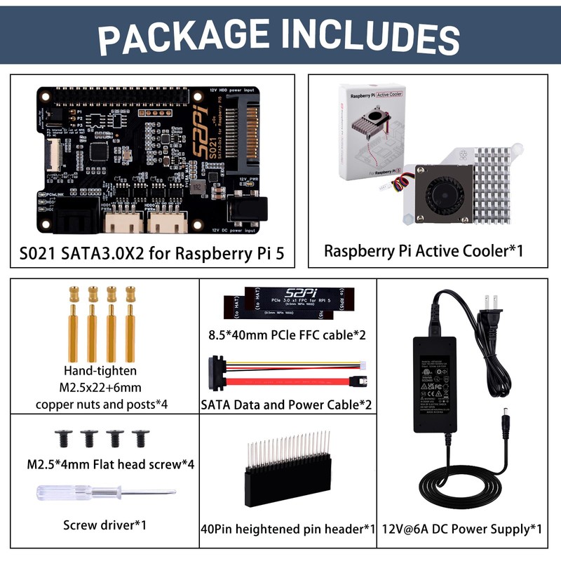 GeeekPi S021 SATA 3.0x2 for Raspberry Pi 5, with Active
