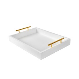 16"x12" Serving Trays with Handles, White Decorative Serving Tray, Ottoman Trays, Living Room, Bathroom, and Outdoors Decorative Trays (White)