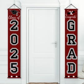 Red Graduation Decorations Class of 2025 Congrats Grad Porch Sign Banner Hanging Flag Graduation Party Supplies for School College Classroom Decor