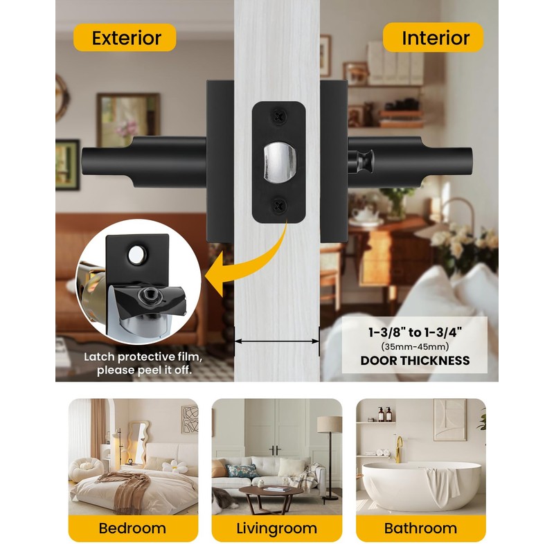 Goldenwarm Matte Black Door Handles Interior, Zinc Alloy Heavy Duty