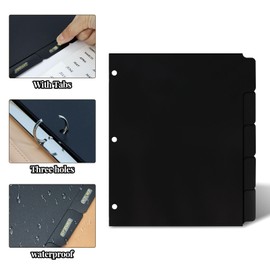 3 Ring Black Dividers, 10.9 x 8.4 Inches, 5-Tab Sturdy Plastic Planner Dividers Page Protectors for 3-Ring Binders, Agenda, Notebooks Inserts(No Stickers)