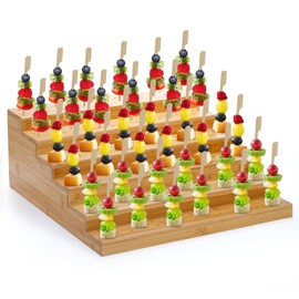 Kingrol Appetizer Skewer Display with 180 Holes and 100 Skewers, 6 Tier Bamboo Food Display Stand for Fruit, Veggie, Meat, and Cheese