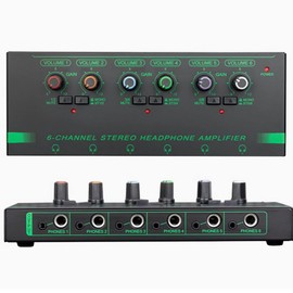 Ultra Compact 6 Channel Stereo Headphone Amplifier Portable Audio Amplifier for Microphone with 3.5mm and 6.35mm Output for Studio and Stage