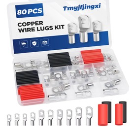 Tmyjfjingxi 80PCS Copper Wire Battery Cable Lugs Assortment with 3:1 Heat Shrink Tubing AWG2 4 6 8 10 12