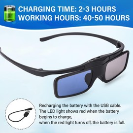 RF 3D Glasses, Active Shutter RF 3D Glasses Rechargeable Suitable for RF 3D TV Projectors, RF 3D Eyewear, Compatible with TDG-BT500A, SSG-5100GB, AN3DG40, Pack of 2