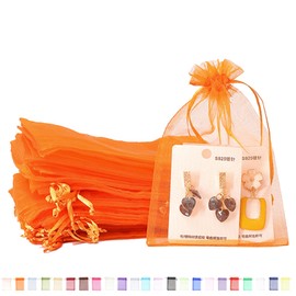 100pk Orange Organza Gift Bags,9x12cm Small Organza Favor Bags,Wedding Jewelry Pouches with Drawstring,Mesh Candy Favour Bag Party Sweet Bags for Birthday,Wedding,Christmas,Gift Wrapping