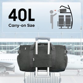 WANDF Travel Duffel Bag 40L with Shoes Compartment Foldable Overnight Weekender Bag Carry On Bag for Men Women (Grey)