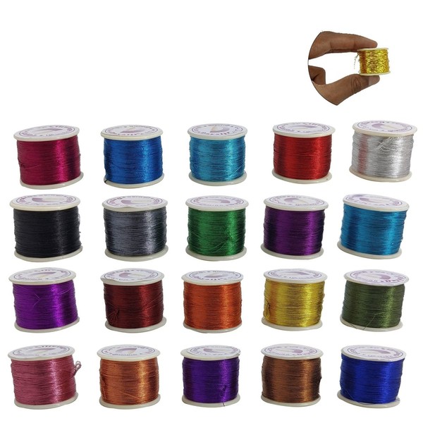 Aumni Crafts Zari Metallic Threads 0.1 MM (20 Shades, Approx
