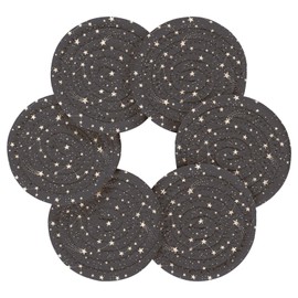 Bar Coaster for Drinks, Coil Woven Coasters Holder Pad 3.94 in Diameter for Mugs Thickness of 0.24 in with Metal Rack Print Astronomical Starry Stars Galaxy Space On Black