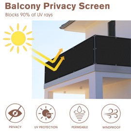 SUNNY GUARD 3'x10' Black Balcony Privacy Screen Fence, Apartments Railing Heavy Duty Wind Screen for Outdoor,Backyard,Patio,Deck Privacy（We Make Custom Sizes）