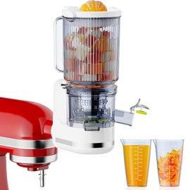 Masticating Juicer Attachment for KitchenAid Stand Mixer, Cold Press Slow Juicer with 4.9" Large Feed Chute for Whole Fruits & Vegetables, Includes 2*1L Measuring Cups for Kitchenaid Mixer Attachments