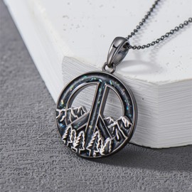 KoyeKei Black Peace Sign Necklace for Women 925 Sterling Silver Peace Sign Mountain Pendant Abalone Shell Necklaces Peaceful Jewelry Gifts for Men