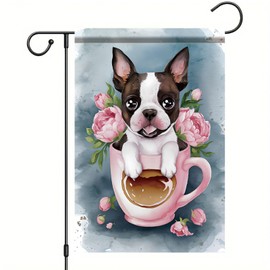 Starlit Patio Spring Summer Garden Flag 12x18 Double Sided Floral Boston Terrier Yard Flag Flower Dog Garden Flags for Outside Small Outdoor Welcome Farmhouse Flag Banner