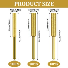 Diamond Chainsaw Sharpener, Chainsaw Sharpener, Pack of 30, Diamond Chainsaw Sharpener Sharpening Stones, High Hardness, 3 Different Sizes, 4 mm, 4.8 mm, 5.5 mm for Sharpening and Grinding