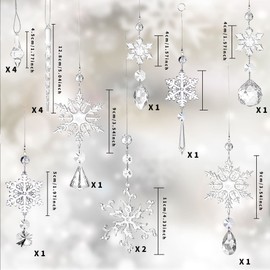 Pack of 16 Acrylic Icicle Snowflake Ice Drop Pendants, Christmas Tree Crystal Decorations, Christmas Tree Decoration, Crystal Snowflake for Christmas Tree Party
